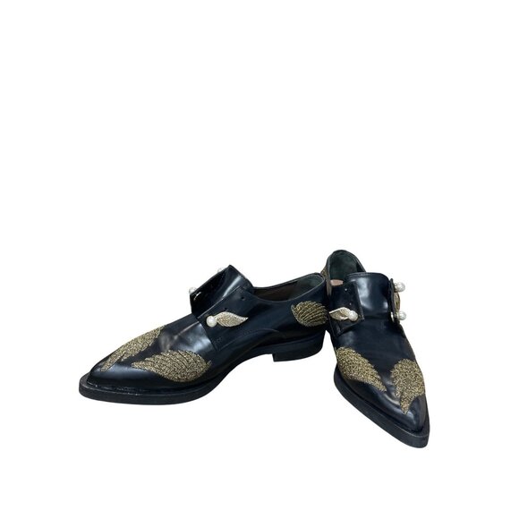 Coliac Italy made womans Black Leather Wing Pearl Loafers Sz 7 SKU 9542 - Picture 2 of 15